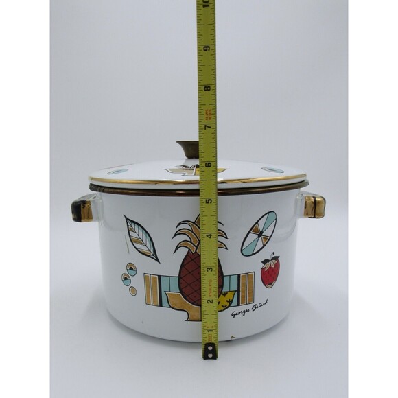 VTG MCM 2 qt Sauce Pot Lid Georges Briard Pineapple Enamelware 60s Retro - Picture 7 of 16